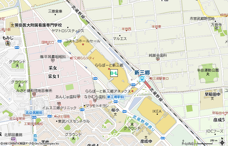 エースコンタクトららぽーと新三郷店付近の地図